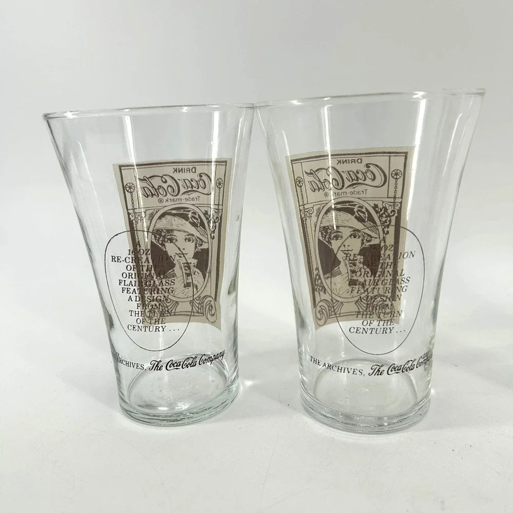 Set of 4 Coca-Cola 16oz Victorian Lady Flair Glasses Turn of the Century Glasses